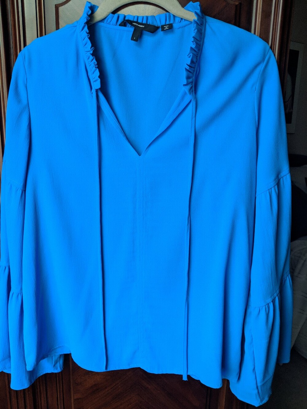 Vero Moda Chiffon Ruffle Tie-Neck Blouse - Bright Blue